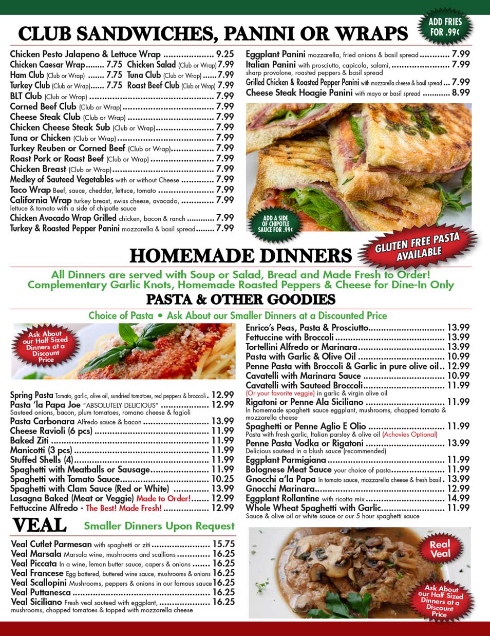 Click here for a printable Papa Joe's Pizza PDF Menu